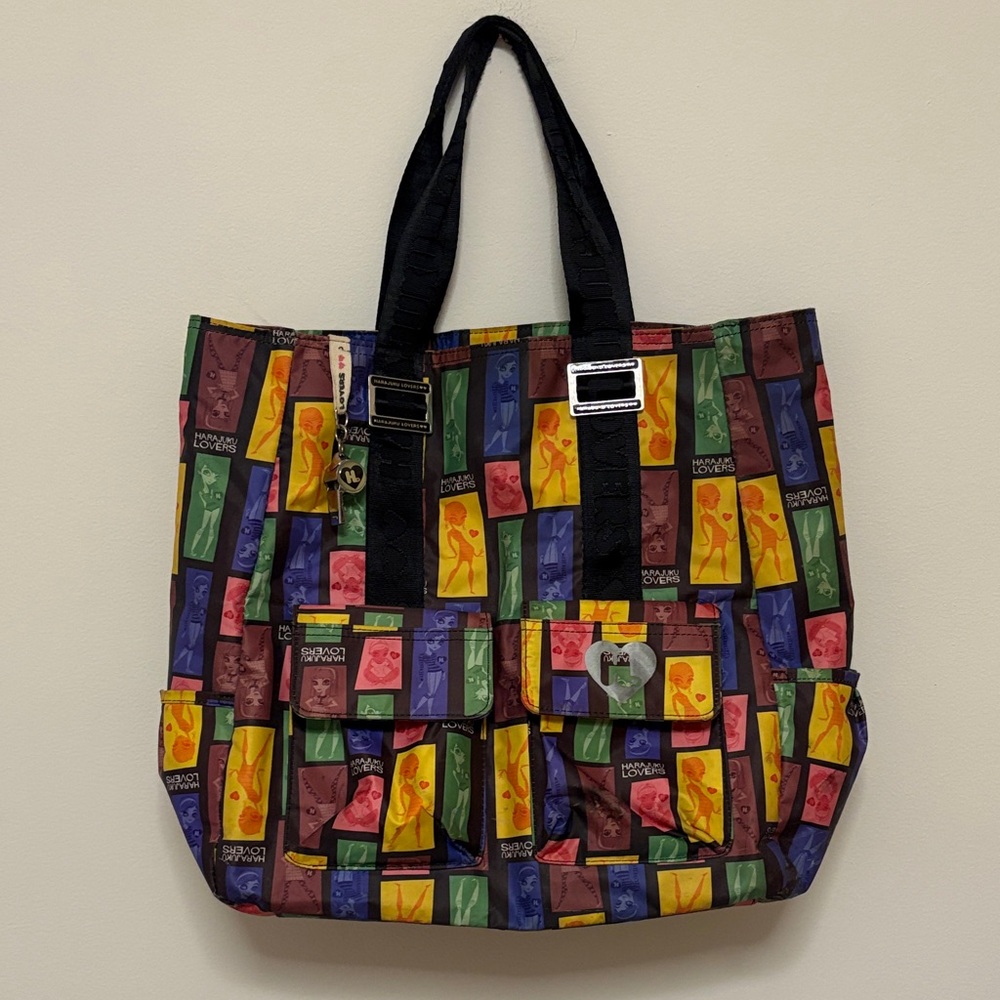 Vintage Y2K Harajuku Lovers Gwen Stefani Character Tote Bag - Zebra Print Lining